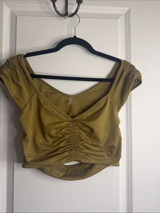 FP Movement by Free People Tops - FP Movement by Free People Olive Green Ruched V-Neck Crop Top
